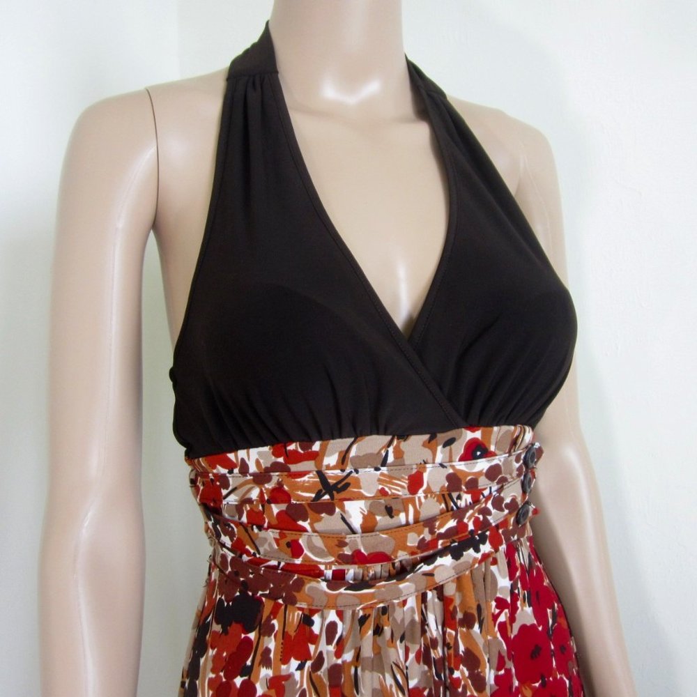 Wrapper Halter Dress - Brown Fall Colors - Stretch - Size Small